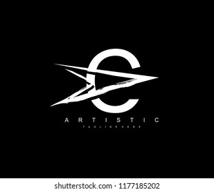 Abstract Letter C with Creative Artistic Curve Stroke Arrow Play Media Logo