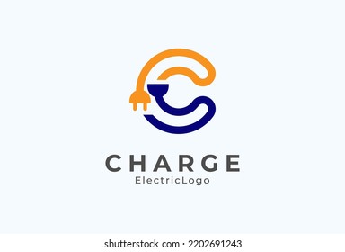 Abstract Letter C Electric Plug Logo, Letter C and Plug combination, flat design logo template, vector illustration