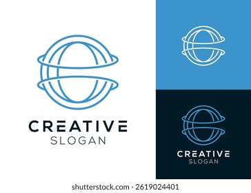 Abstract letter C with globe logo design for network and earth