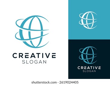 Abstract letter C with globe logo design for network and earth