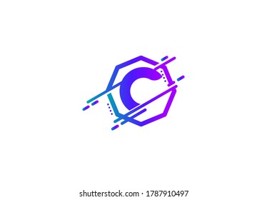 Abstract Letter C Gradient Color Shape Polygon Logo