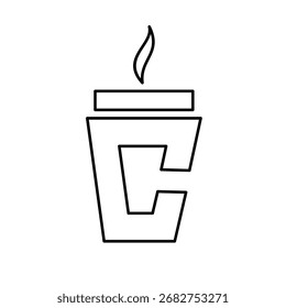 Letra abstrata C ícone integrado com xícara de café e chama, perfeito para marcas de cafés e desenhos de logotipo.