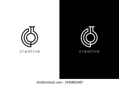 Abstract Letter C with lab glass logotype. Creative vector line based icon template.	