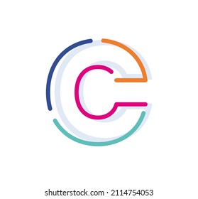 Abstract Letter C Line Colorful linear logotype. modern letter lines with new pop art colors. Font alphabet template. Logo set thin line clean style.