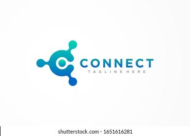 Abstract Letter C Logo Blue Gradient Circular Rounded with Connected Dots. Flat Vector Logo Design Template Element.