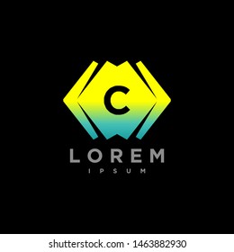Abstract letter C logo design template. yellow and black Color hexagon creative sign. Universal vector icon.
