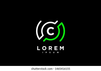 Abstract letter C logo design template. black, green and white Color line creative sign. Universal vector icon. Logotypes of Digital Concepts and Circles, Connections and Networks Icons.