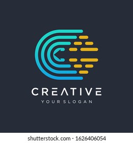 Abstract letter C logo design template,fast speed fire moving,quick energy sign. Minimal line font style C Letter Logo in colorful stroke for personal and corporate identity. Creative minimalism logot