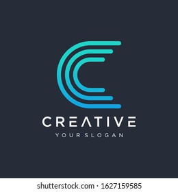 Abstract letter C logo design template,fast speed fire moving,quick energy sign. Minimal line font style CCC Letter Logo in colorful stroke for personal and corporate identity. Creative minimalis.