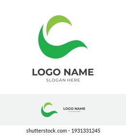 abstract letter C logo design with flat green color style
