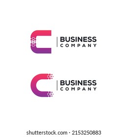 Resumen de diseño de logotipo de carta C con forma de hexágono de píxeles para empresa de tecnología y empresa de negocios digitales