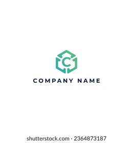 Plantilla de diseño del logotipo de la letra abstracta C. Signo de hexágono creativo colorido en color verde aislado en un fondo blanco aplicado para el logotipo de tecnología también adecuado para las marcas o empresas inicial C