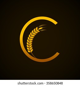 Abstract letter C logo design template with Ears of Wheat,Rice,Vector Illustration