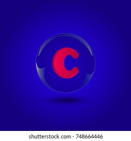 Abstract letter c logo design with glass sphere background. Easy to change background color