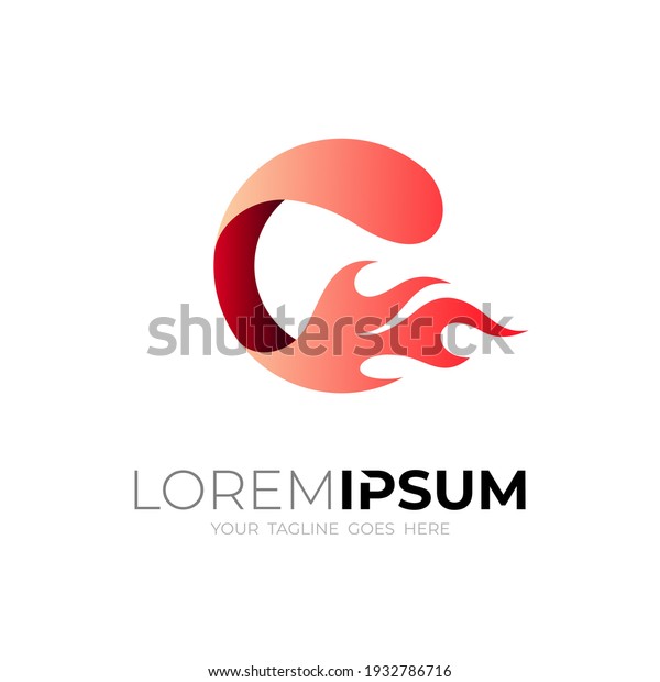 Abstract Letter C logo and fire design combination,\
red logos
