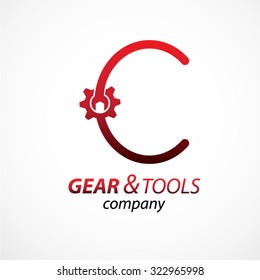 Abstract letter C logo Gear and wrench industrial service logo template icon vector design,Corporate logotype for production or service and maintenance business. Network computers application