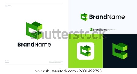 Abstract letter C logo icon design template, Initial letter C with isometric representation or perspective and 3D effect flat color, Symbol initial C style is geometric, modern, minimalist, business.