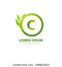 Abstract letter C logo vector design. Icon eco green and circle concept template.
