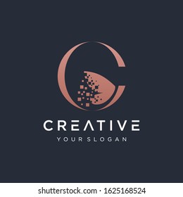 Abstract letter C logo,Butterfly pixel concept. Simple minimalist template graphic illustration. Creative vector emblem, for icon or design concept.