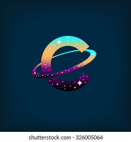 Abstract letter C logo,Space logo.Observatory,tourism,galaxy,moon,satellite,alien,Planet,astronaut.Interesting design template for your company logo