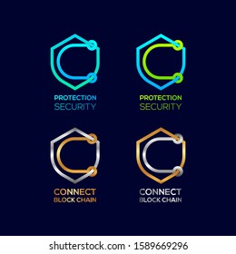Abstract Letter C Logotype, Protection Shield Security logos with Modern line Cross shape and Link Dots or sync signs, Connect Technology and Digital symbols, Blockchain and Data concept