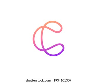 Abstract letter C modern logotype icon design concept. Creative minimalist gradient one line logo template isolated on white background. Vector illustration.