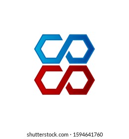 abstract Letter C O in red and blue color , Logo design vector template.