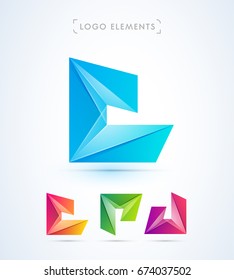 Abstract letter C, P, J logo. Glossy material design style collection.