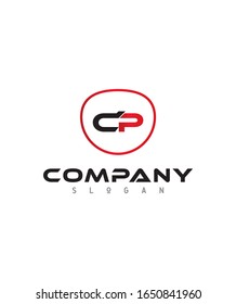 Abstract letter C & P linked lowercase logo design template elements