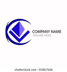 Abstract letter C pyramid polygon logo template elements blue