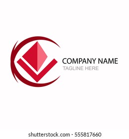 Abstract letter C pyramid polygon logo template elements red