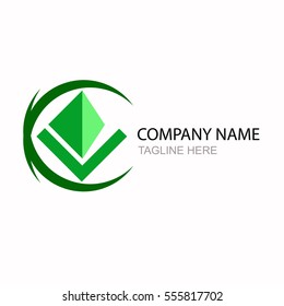 Abstract letter C pyramid polygon logo template elements green