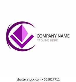 Abstract letter C pyramid polygon logo template elements purple