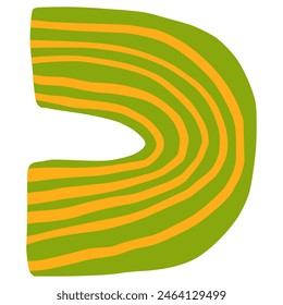 Letra Abstractas en forma de C con rayas verdes y amarillas   Arte vectorial minimalista.