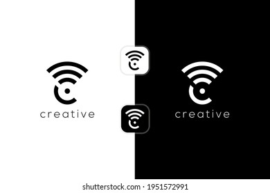 Abstract letter C with signal logotype. Creative vector based icon template.	