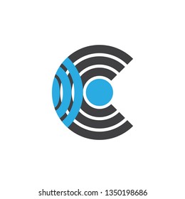 abstract letter c stripes circle signal design logo vector