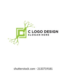 ABSTRACT LETTER C TREE TECH LOGO DESIGN FRESH COMPANY
