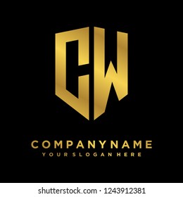 Abstract letter C W shield logo design template