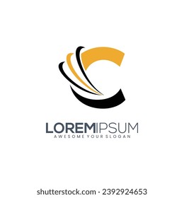 Abstract letter C yellow logo design template. Premium nominal monogram business sign. Universal foundation vector icon. Shield Secure Safe with Initial CC logo design inspiration