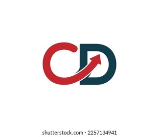 Concepto de diseño del logotipo de flechas arriba del CD con letras abstractas. Icono de vector único de flecha y letra.