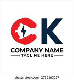 Letra Abstractas CK diseño del logotipo con un relámpago para la identidad de la compañía eléctrica