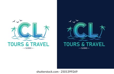 Abstract Letter CL LC With Travel Logo Design. Initial Summer Travel Logo Icon Vector