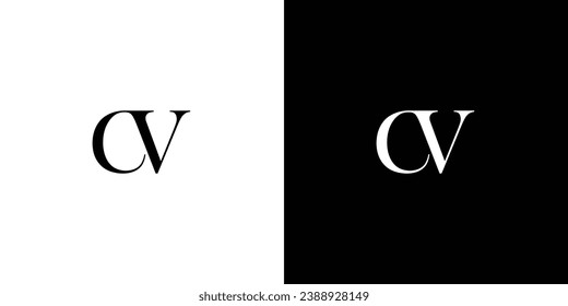 Abstract letter CV or VC letter design logo logotype icon concept with a serif font and classic elegant style look vector illustration in black and white color
