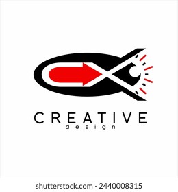 Abstrakter Buchstabe CX Logo-Design mit Pfeil nach vorne und Augensymbol.