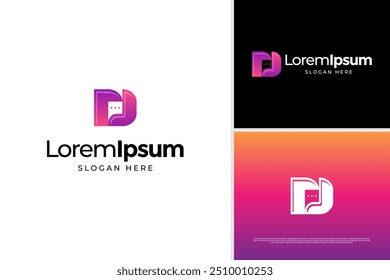 Carta abstrata D chat app logo design template