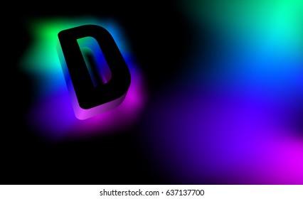 Abstract letter D. Creative glow pattern 3D logo corporate style of the company or brand name D. Black letter abstract, multicolored, gradient, blurred background. Elements of graphic design