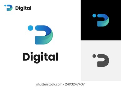 Abstract letter d with dots logo icon design for speed tech system and brand identity logo template