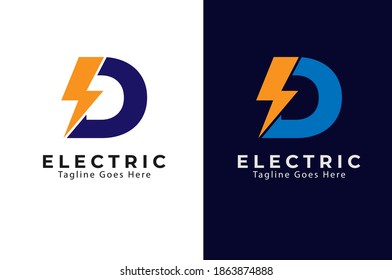 Resumen Carta D Logotipo eléctrico, combinación de letra D y perno de trueno, plantilla de logotipo de diseño plano, ilustración vectorial