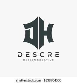 Abstract letter D H logo design with star hexagon  concept. Logo Emblem Capital Letter Modern Template. Creative bold minimalist logotype icon symbol. -VECTOR