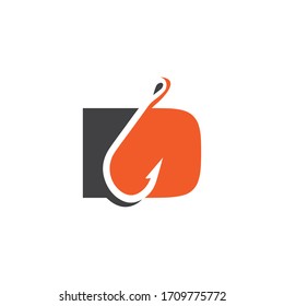 Abstract letter D icon symbol with fishing hook graphic. Flat design symbol letter D. Vector illustration EPS.8 EPS.10